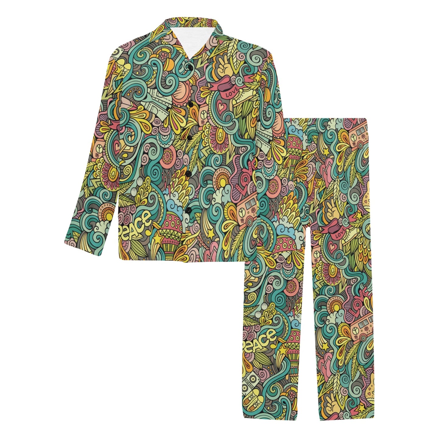 Hippie Print Design LKS302 Men's Long Pajama Set