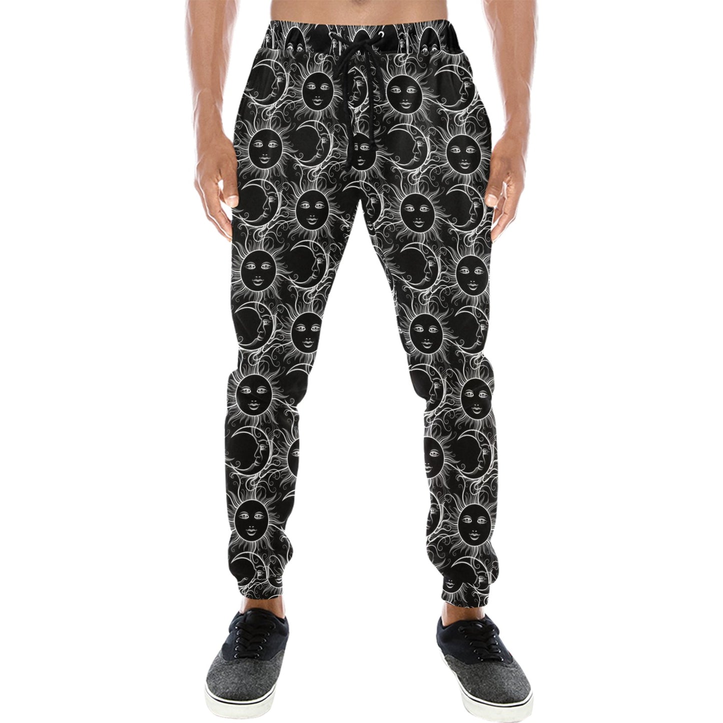 Sun Moon White Design Themed Print Men's Sweatpants
