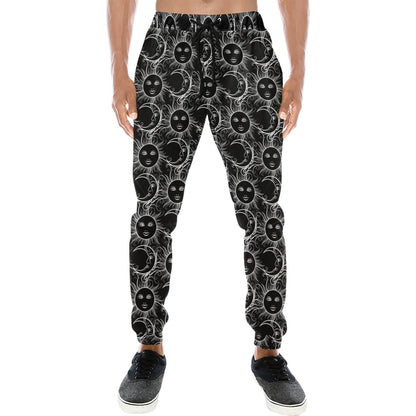 Sun Moon White Design Themed Print Men's Sweatpants