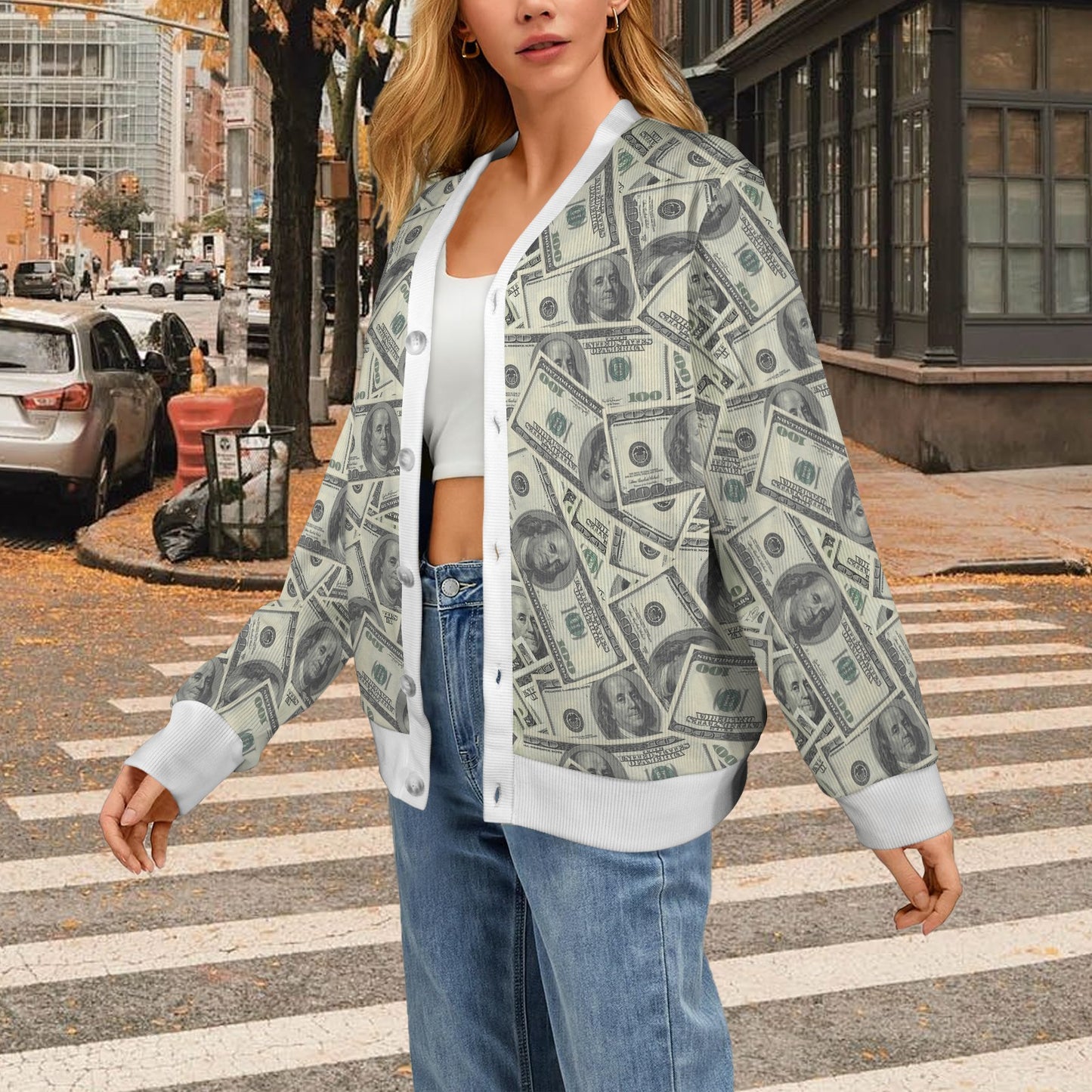 Dollar Pattern Print Design DO02 Women's Cardigan