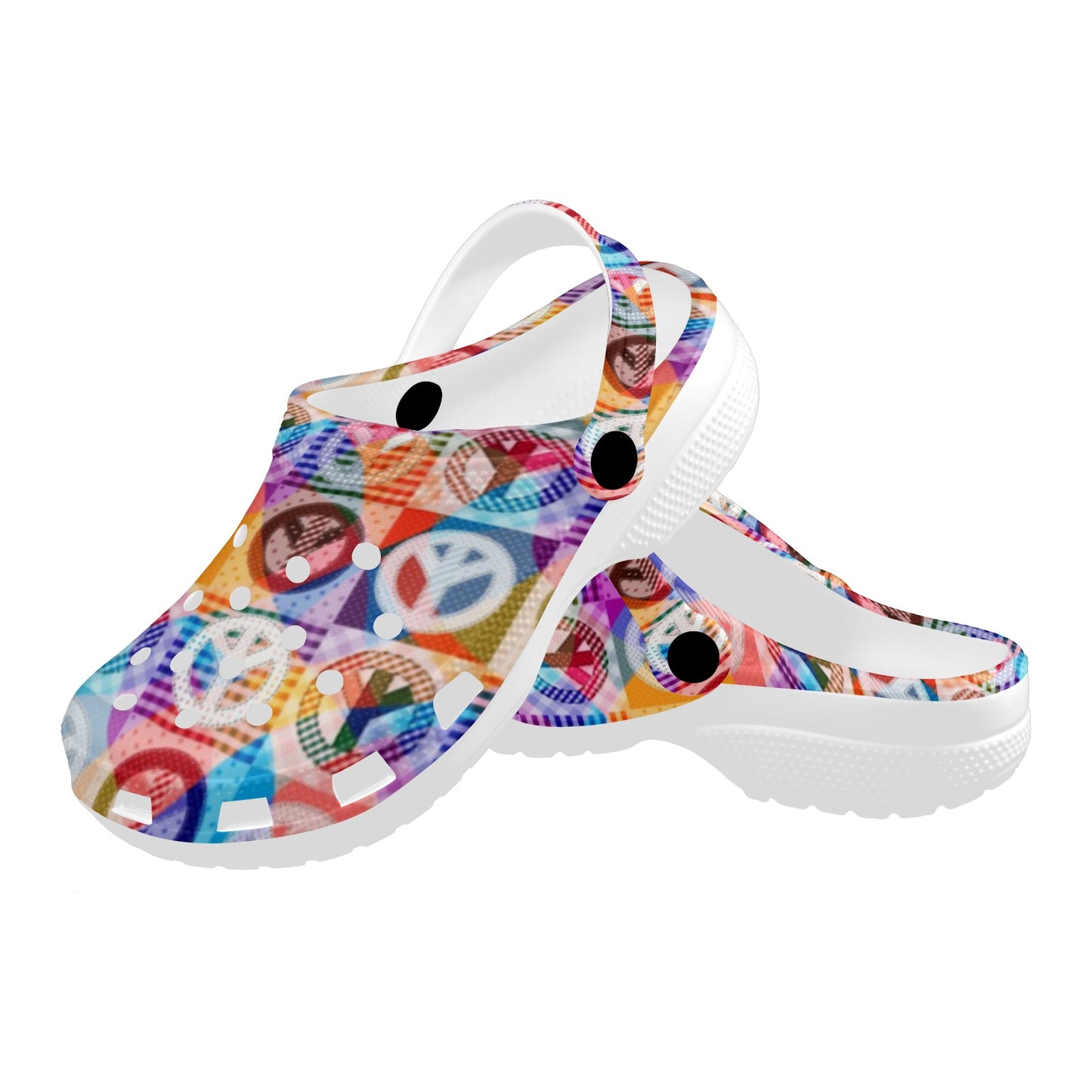 Peace Sign Patchwork Design Print Unisex Clogs Shoes
