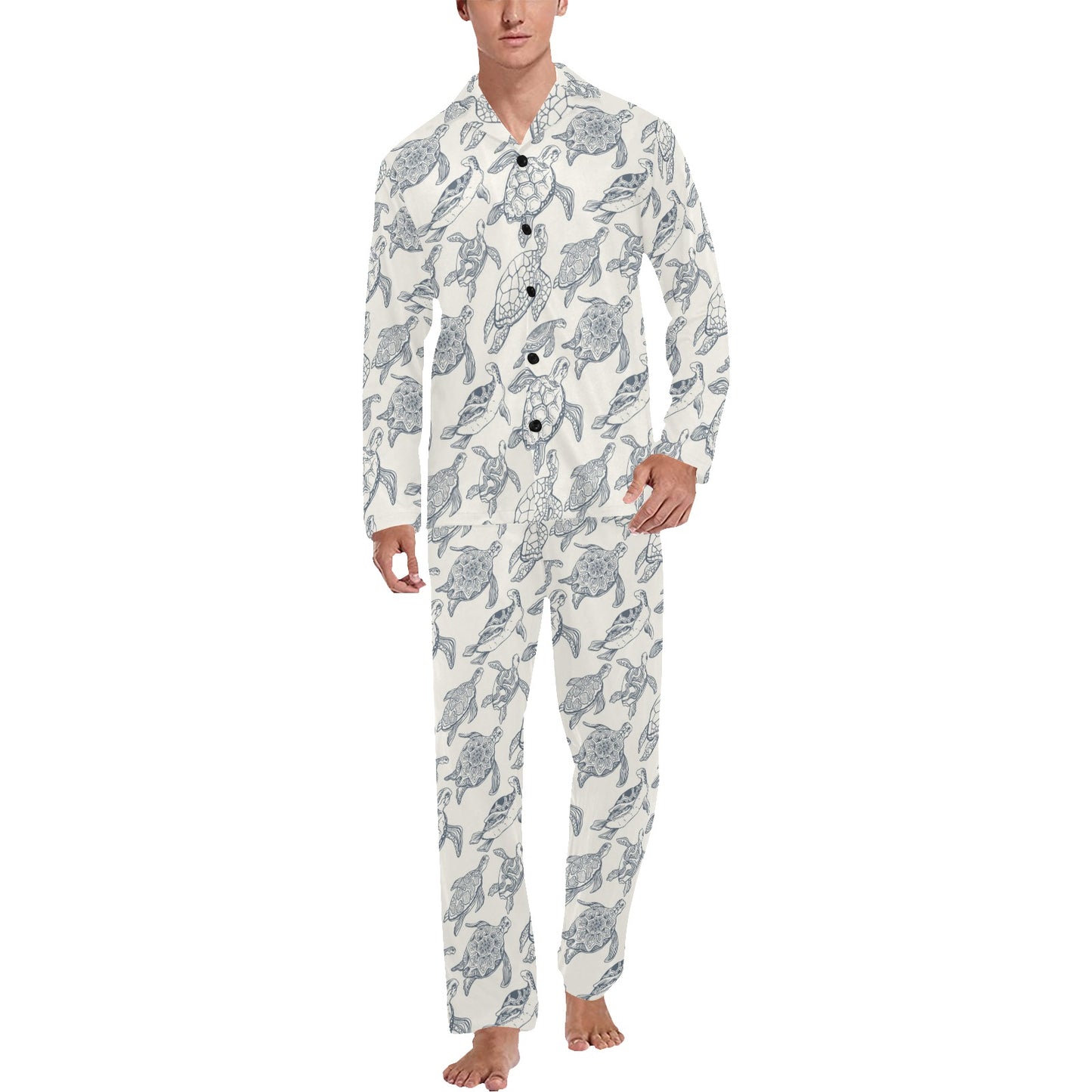Sea Turtle Print Design LKS304 Men's Long Pajama Set