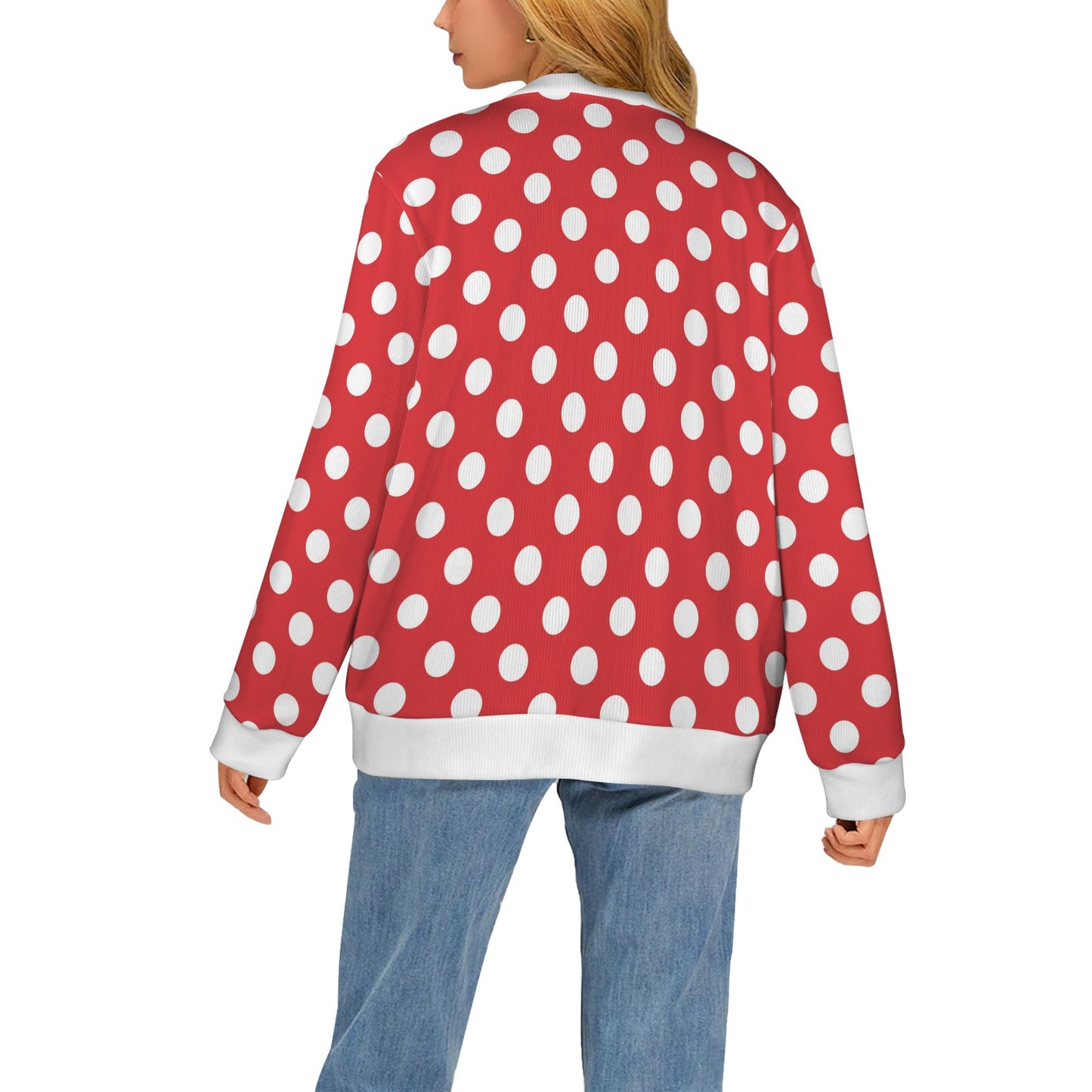 Polka Dot Red Pattern Print Design 04 Women's Cardigan