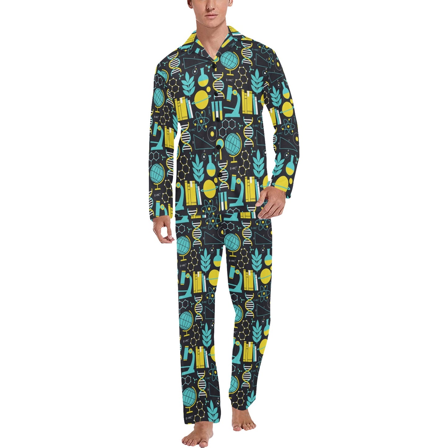 Science Print Design LKS301 Men's Long Pajama Set
