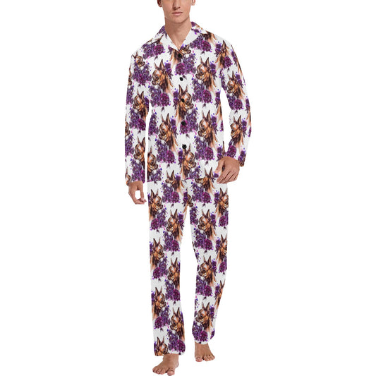 Chihuahua Purple Floral Men's Long Pajama Set