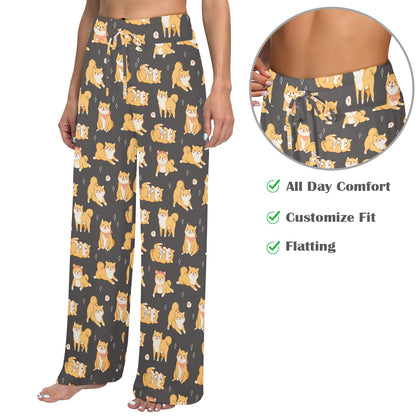 Shiba Inu Print Design LKS309 Women's Wide Leg Lounge Pants