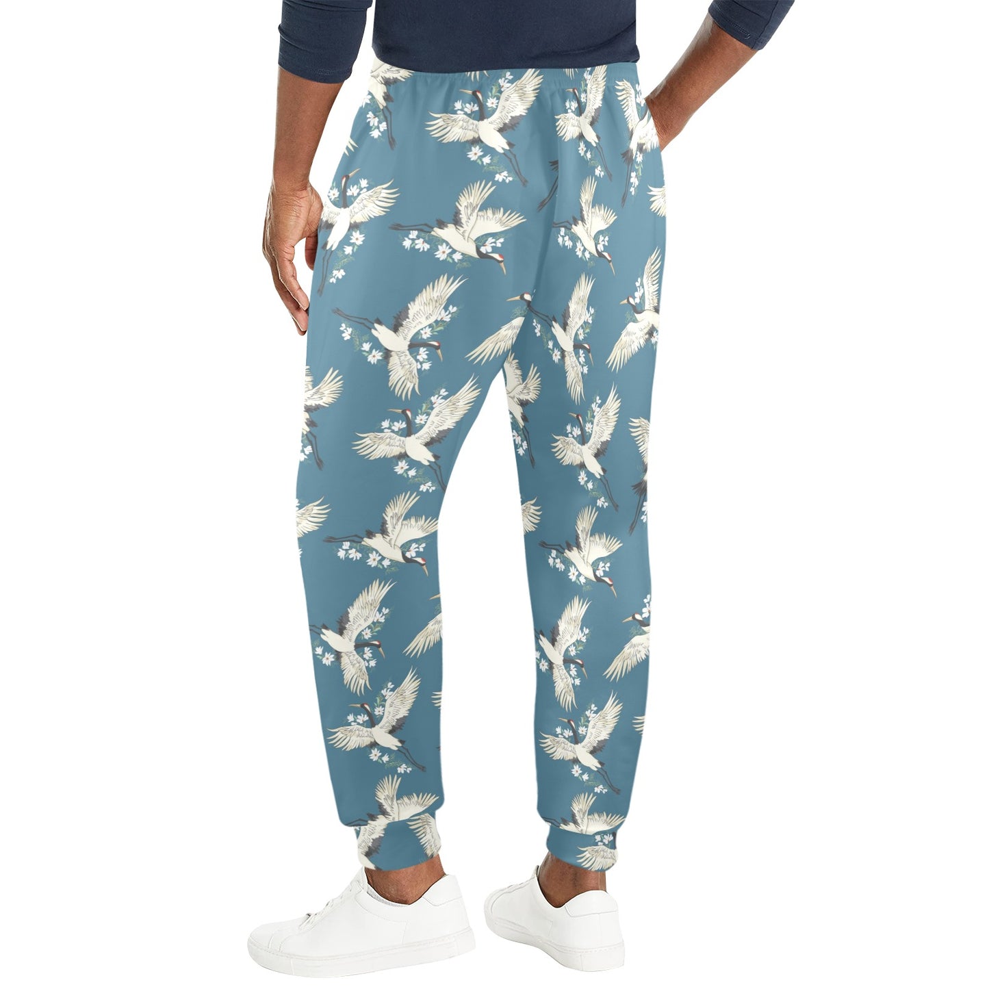 Crane Pattern Print Design 02 Men's Casual Track Pants