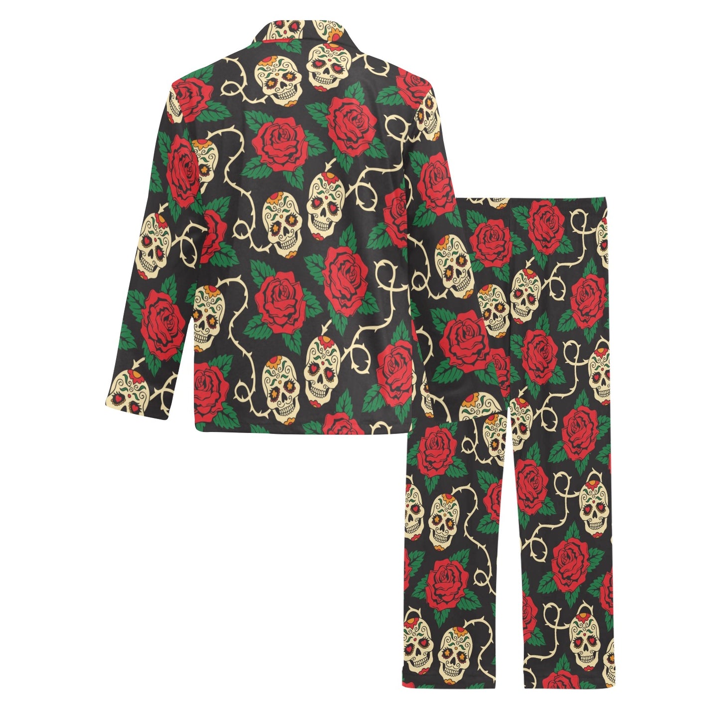 Sugar Skull Red Rose Print Design LKS301 Men's Long Pajama Set