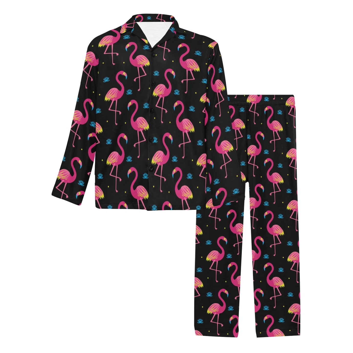 Flamingo Pink Neon Print Pattern Men's Long Pajama Set