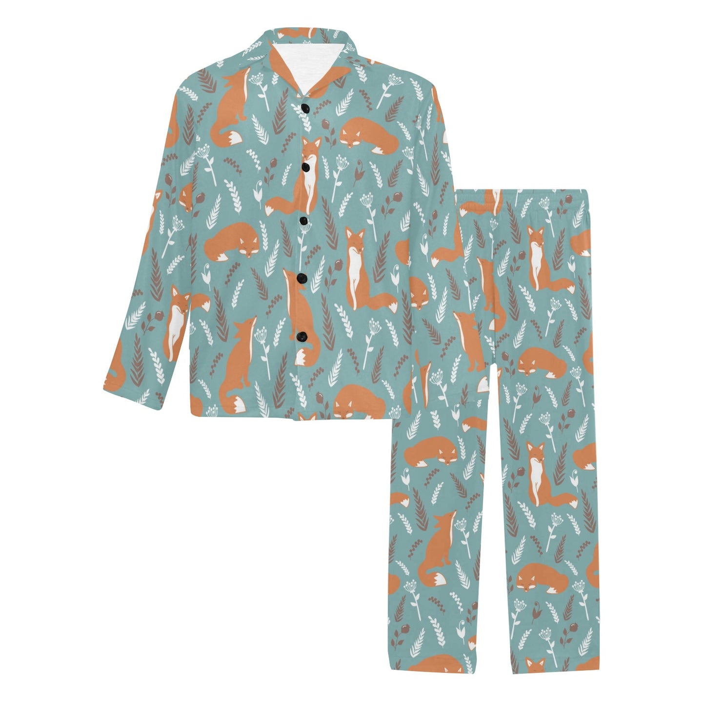 Fox Forest Print Pattern Men's Long Pajama Set
