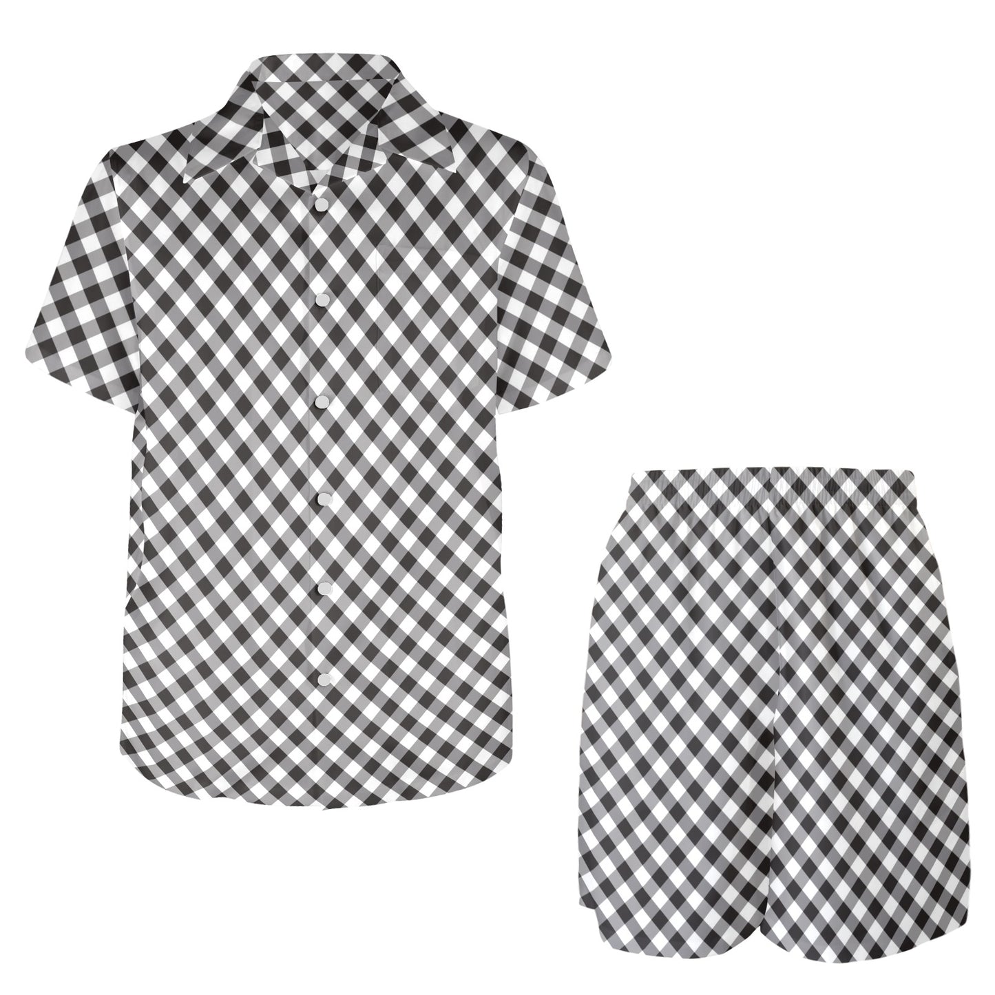 Gingham Print Design LKS402 Men's Beach Shirt and Shorts Set