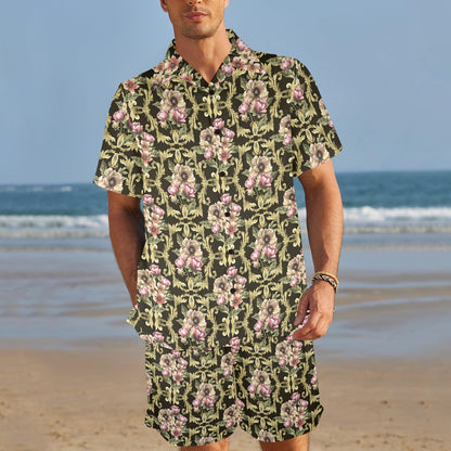 Baroque Pattern Print Design 02 Men's Beach Shirt and Shorts Set