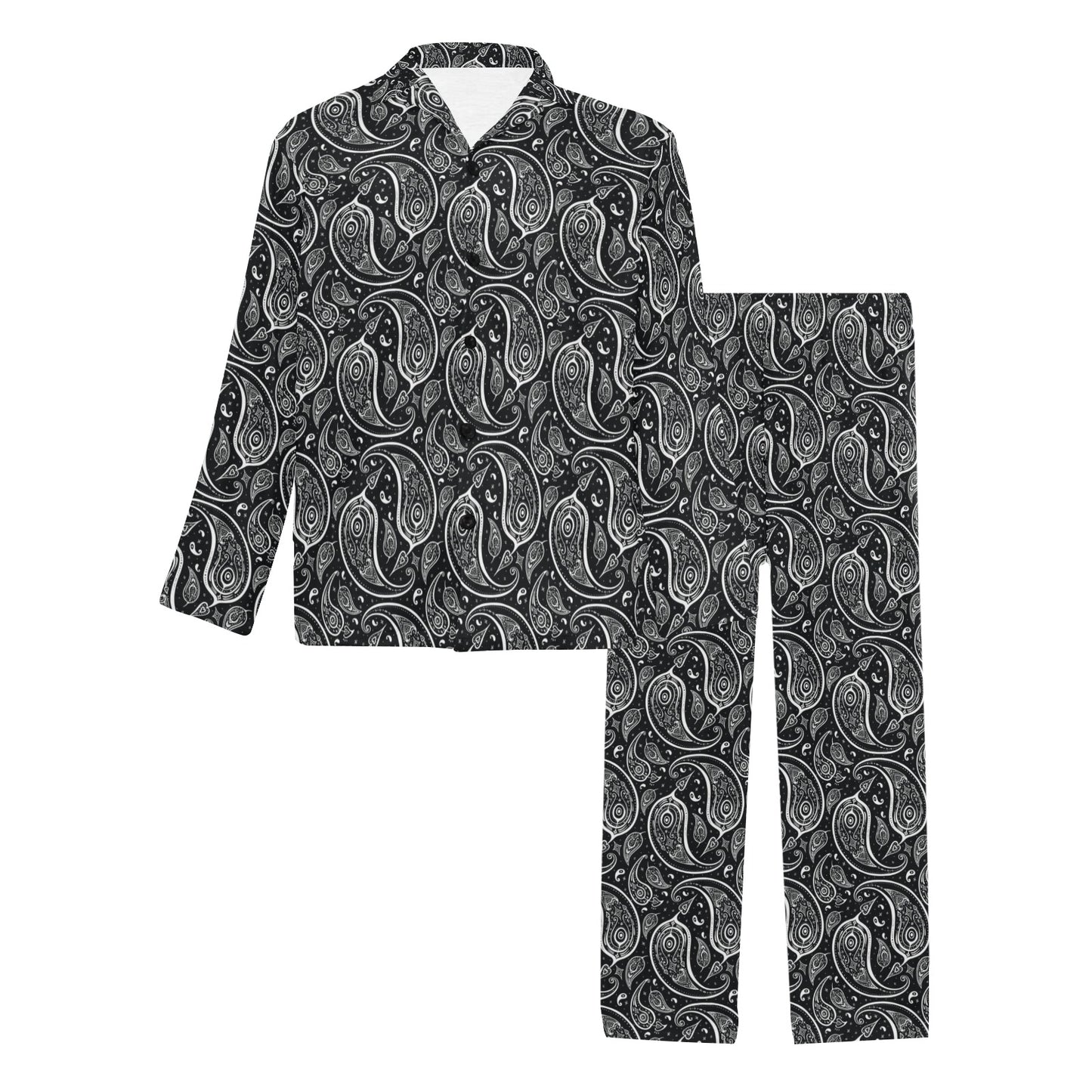 Paisley Black Design Print Men's Long Pajama Set