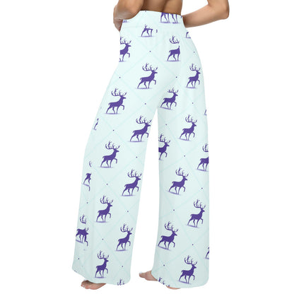 elk Design Print Pattern JJ0195 Women's Wide Leg Lounge Pants