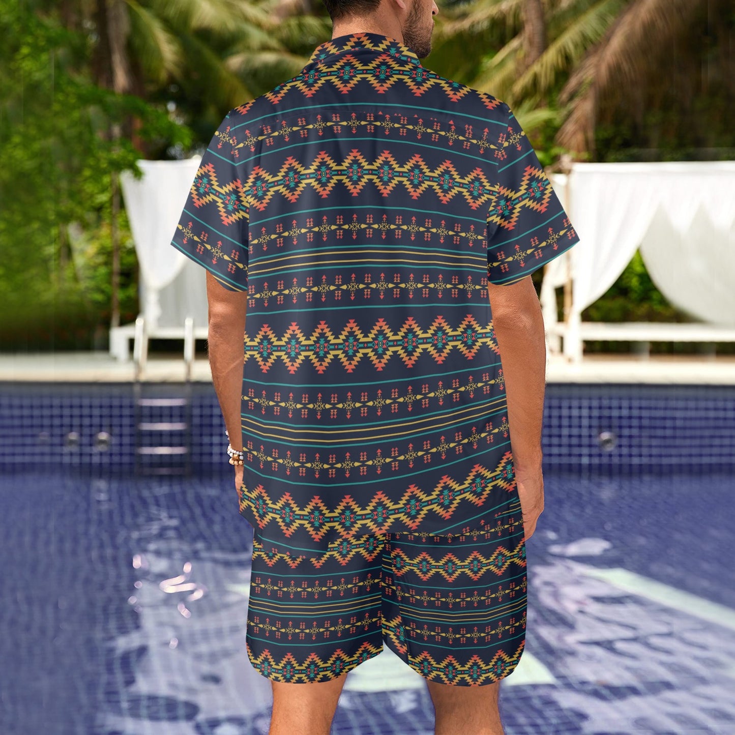 Southwest American Design Themed Print Men's Beach Shirt and Shorts Set