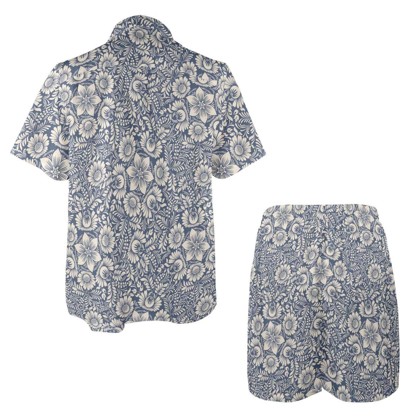 Elegant Floral Print Pattern Men's Beach Shirt and Shorts Set