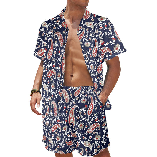 Paisley Pattern Print Design A05 Men's Beach Shirt and Shorts Set