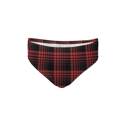 Tartan Red Black Print Design LKS303 Men's Swimming Briefs