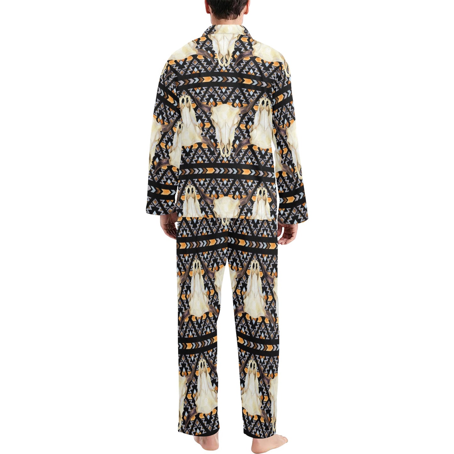 Buffalo Head Pattern Print Design 03 Men's Long Pajama Set