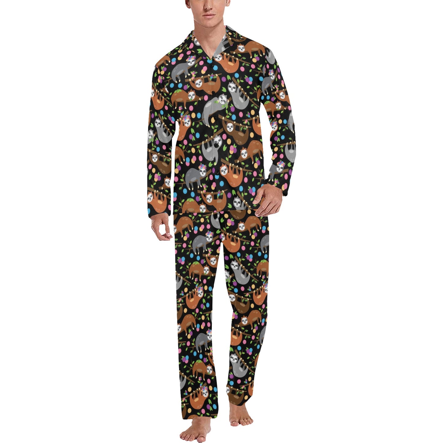 Sloth Print Design LKS306 Men's Long Pajama Set