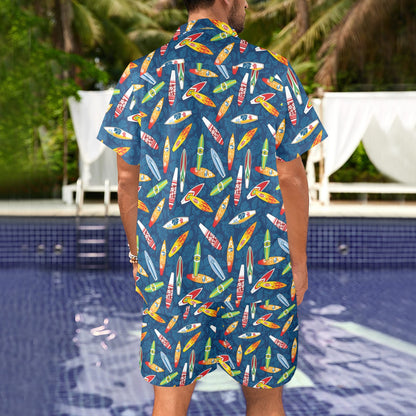 Surfboard Pattern Print Men's Beach Shirt and Shorts Set