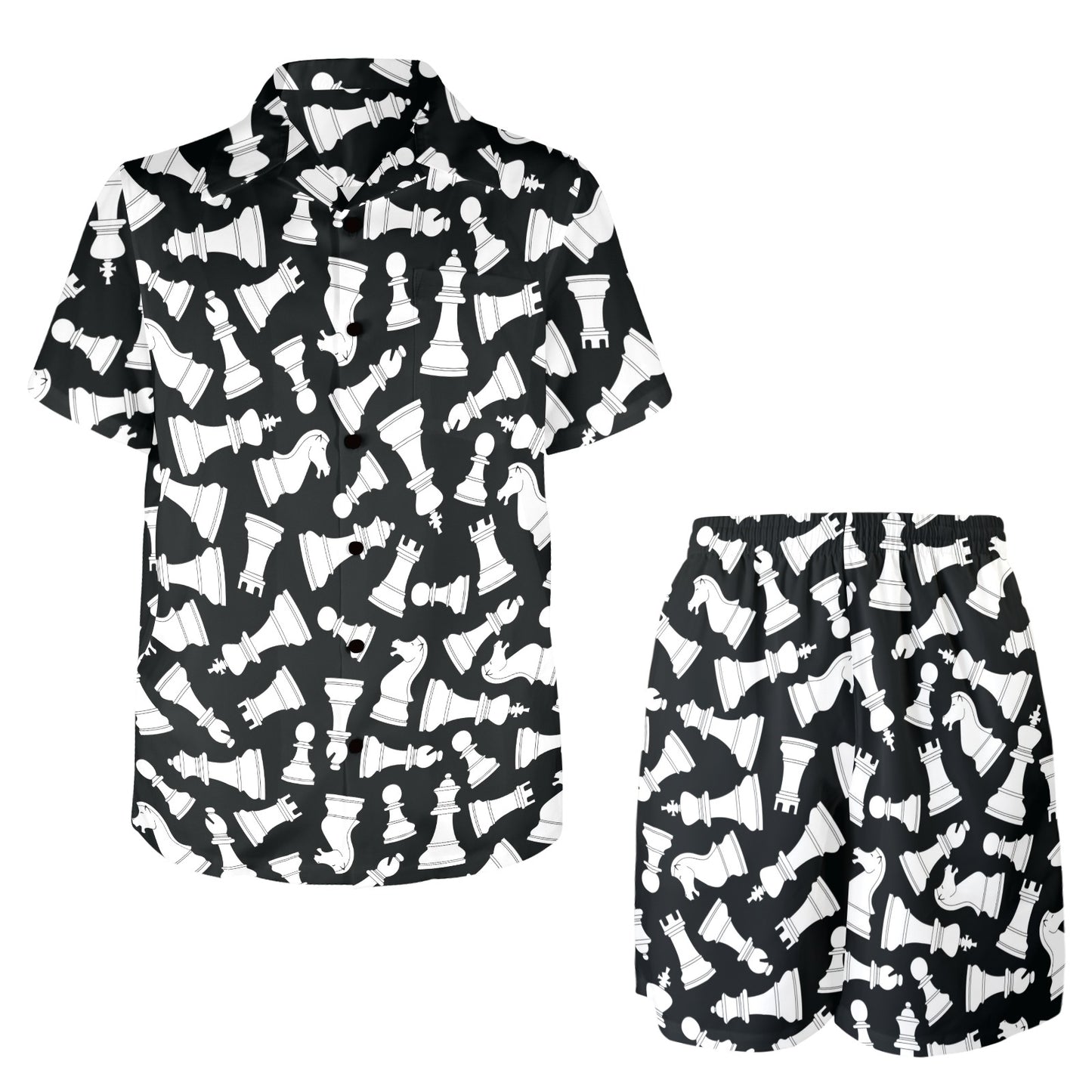 Chess Pattern Print Design 01 Men's Beach Shirt and Shorts Set