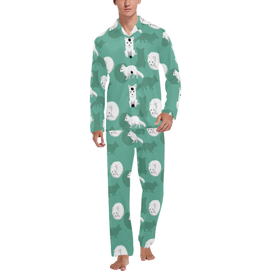 Arctic Fox Pattern Print Design Men's Long Pajama Set