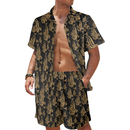 Owl Tribal Polynesian Design Print Men's Beach Shirt and Shorts Set