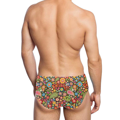 Flower Power Peace Paisley Themed Print Men's Swimming Briefs