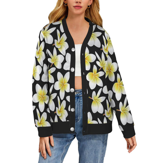 Yellow Plumeria Hawaiian Flowers Women's Cardigan
