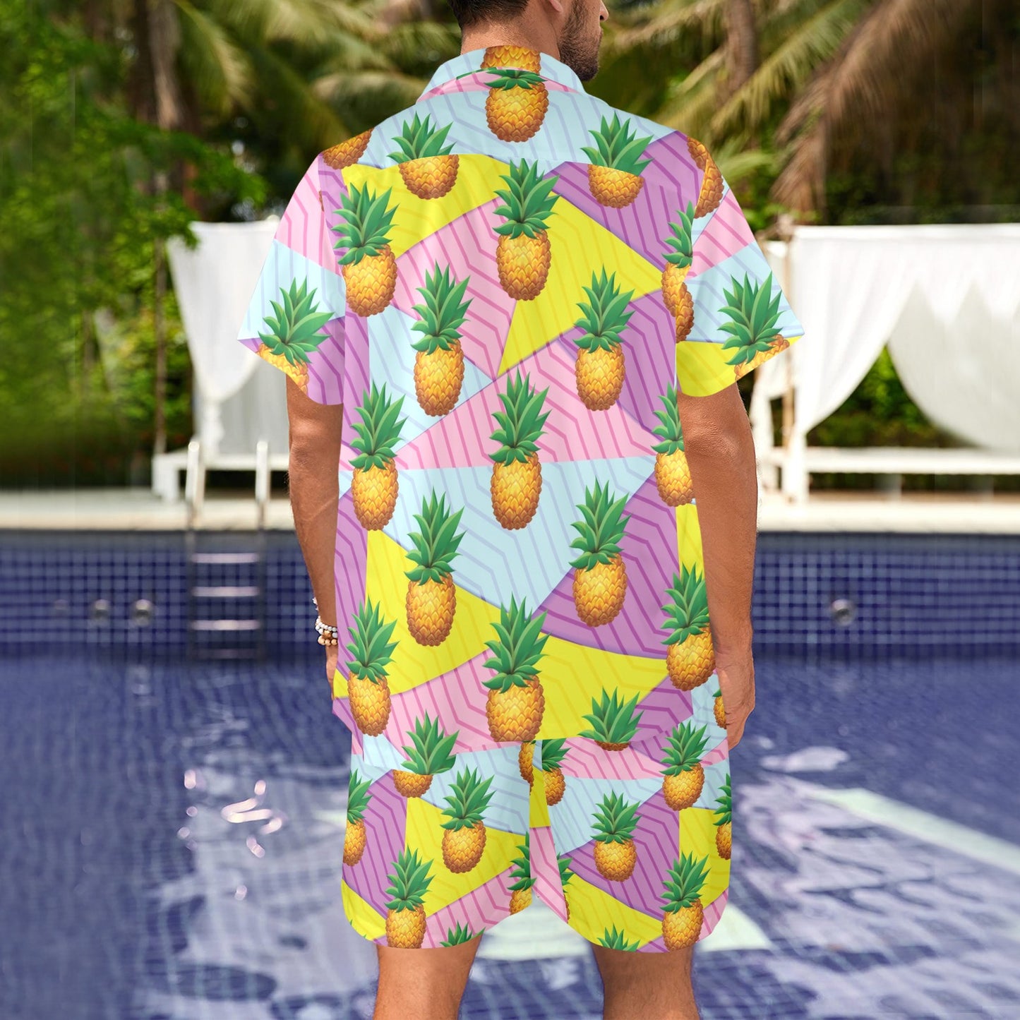 Pineapple Pattern Print Design PP05 Men's Beach Shirt and Shorts Set