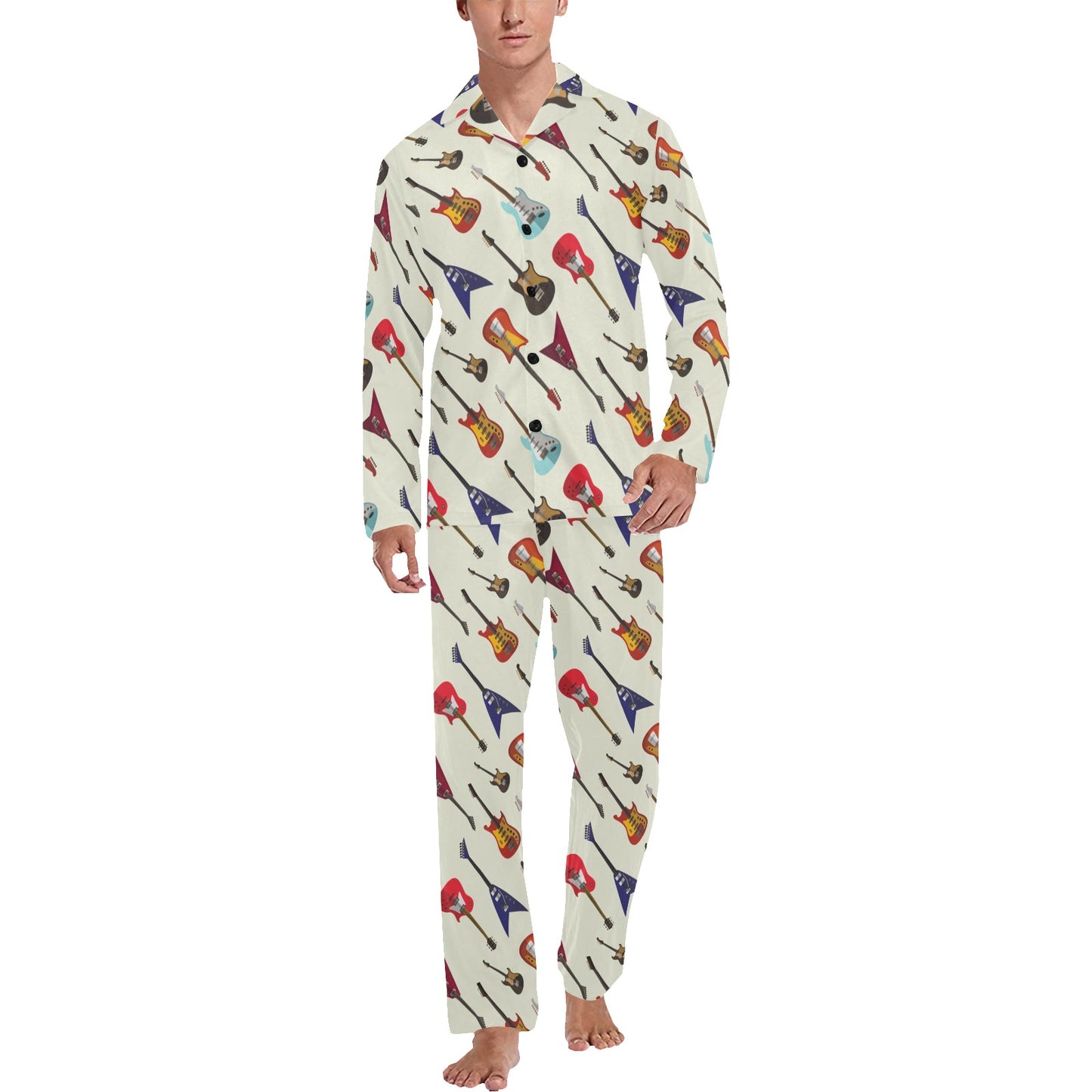Electric Guitar Print Design LKS404 Men's Long Pajama Set