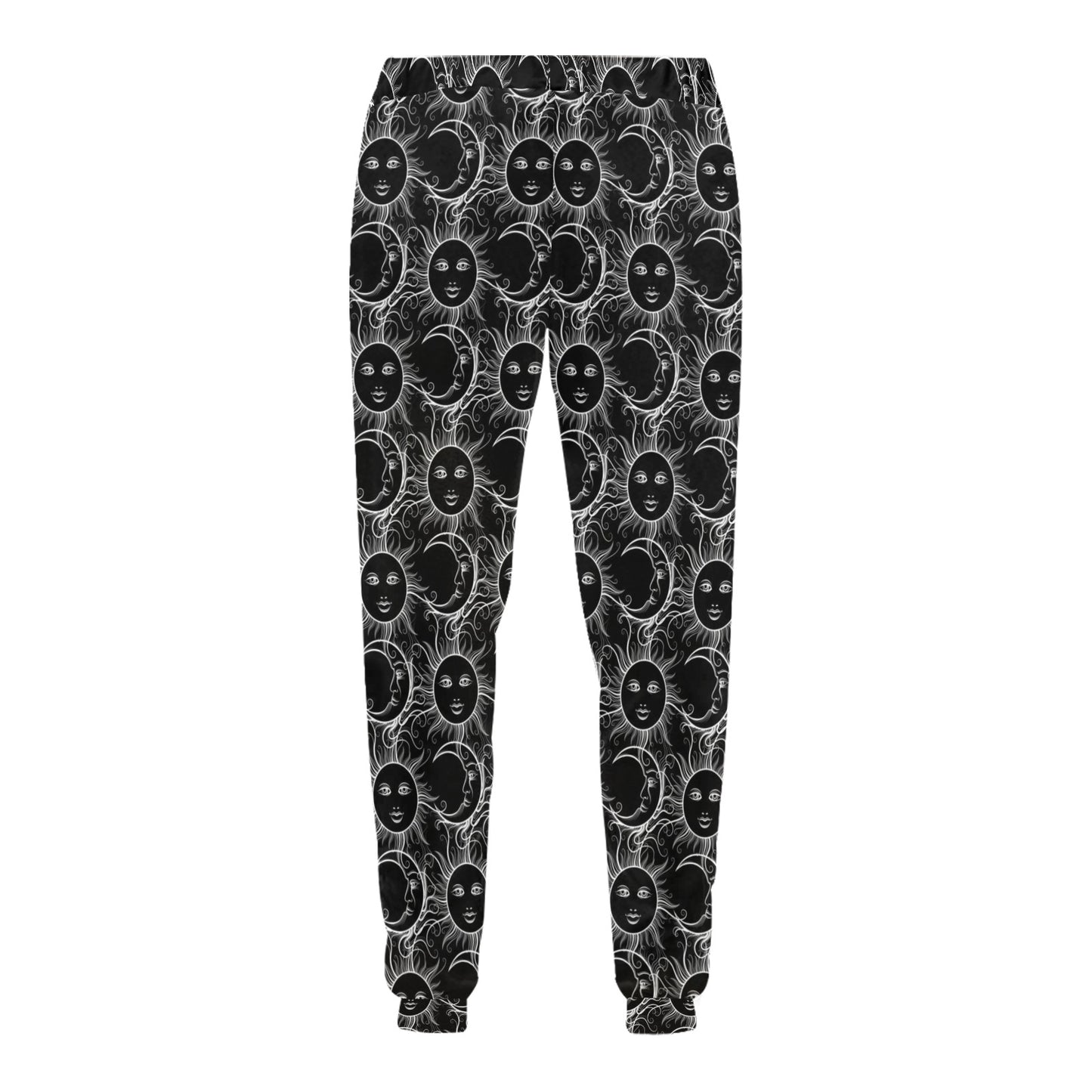 Sun Moon White Design Themed Print Men's Sweatpants