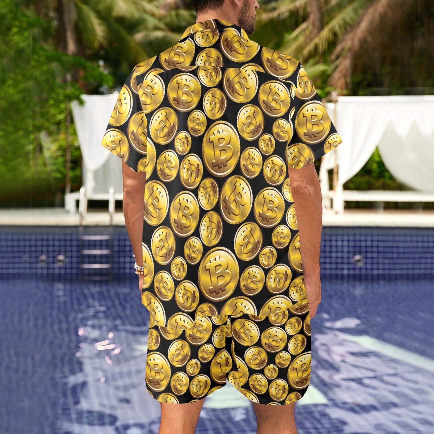 Bitcoin Pattern Print Design DO05 Men's Beach Shirt and Shorts Set
