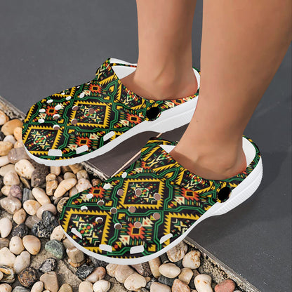 Kente Green Design African Print Unisex Clogs Shoes