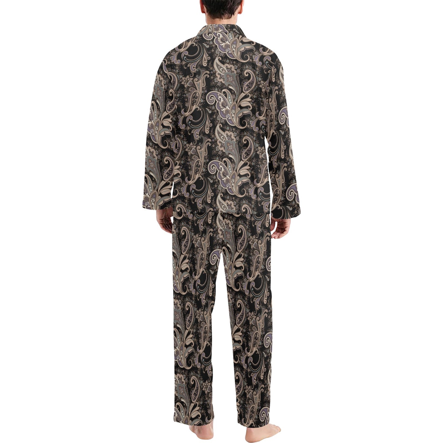 Paisley Mandala Design Print Men's Long Pajama Set
