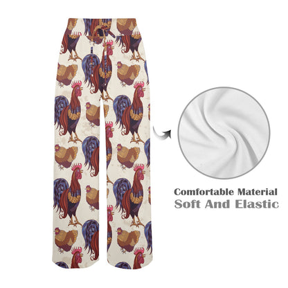 Rooster Pattern Print Design A03 Women's Wide Leg Lounge Pants