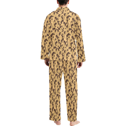 Wine Grape Design Print Men's Long Pajama Set