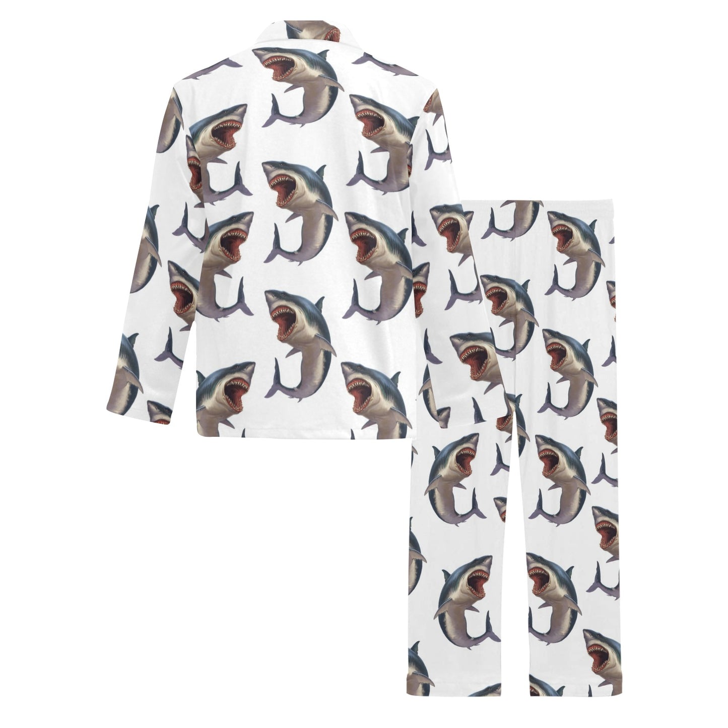 Great White Shark Pattern Print Design 03 Men's Long Pajama Set