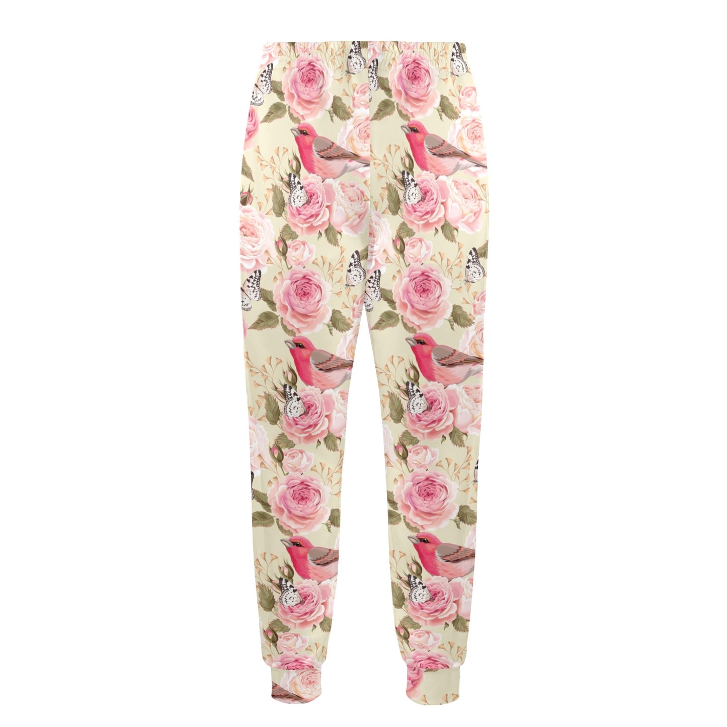 Bird Butterfly Pink Flower Print Pattern Men's Casual Track Pants