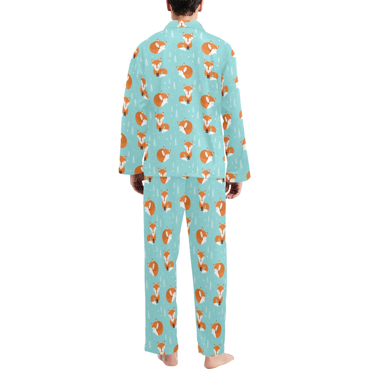 Fox Design Snow Print Pattern Men's Long Pajama Set