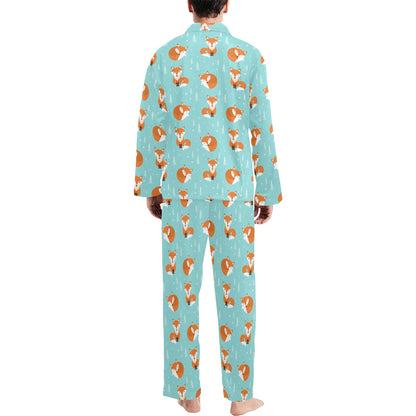 Fox Design Snow Print Pattern Men's Long Pajama Set