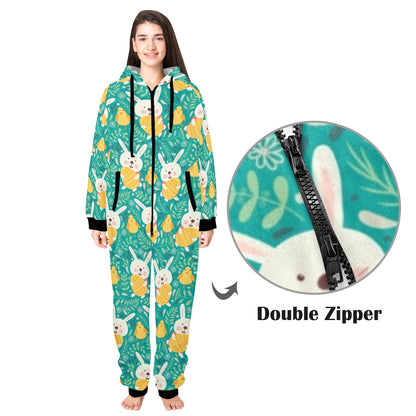 Easter Eggs Pattern Print Design RB02 Hooded Fleece Onesie Pajama Jumpsuit