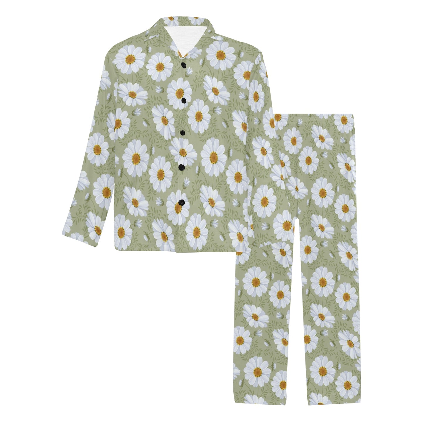 Daisy Yellow Print Pattern Men's Long Pajama Set