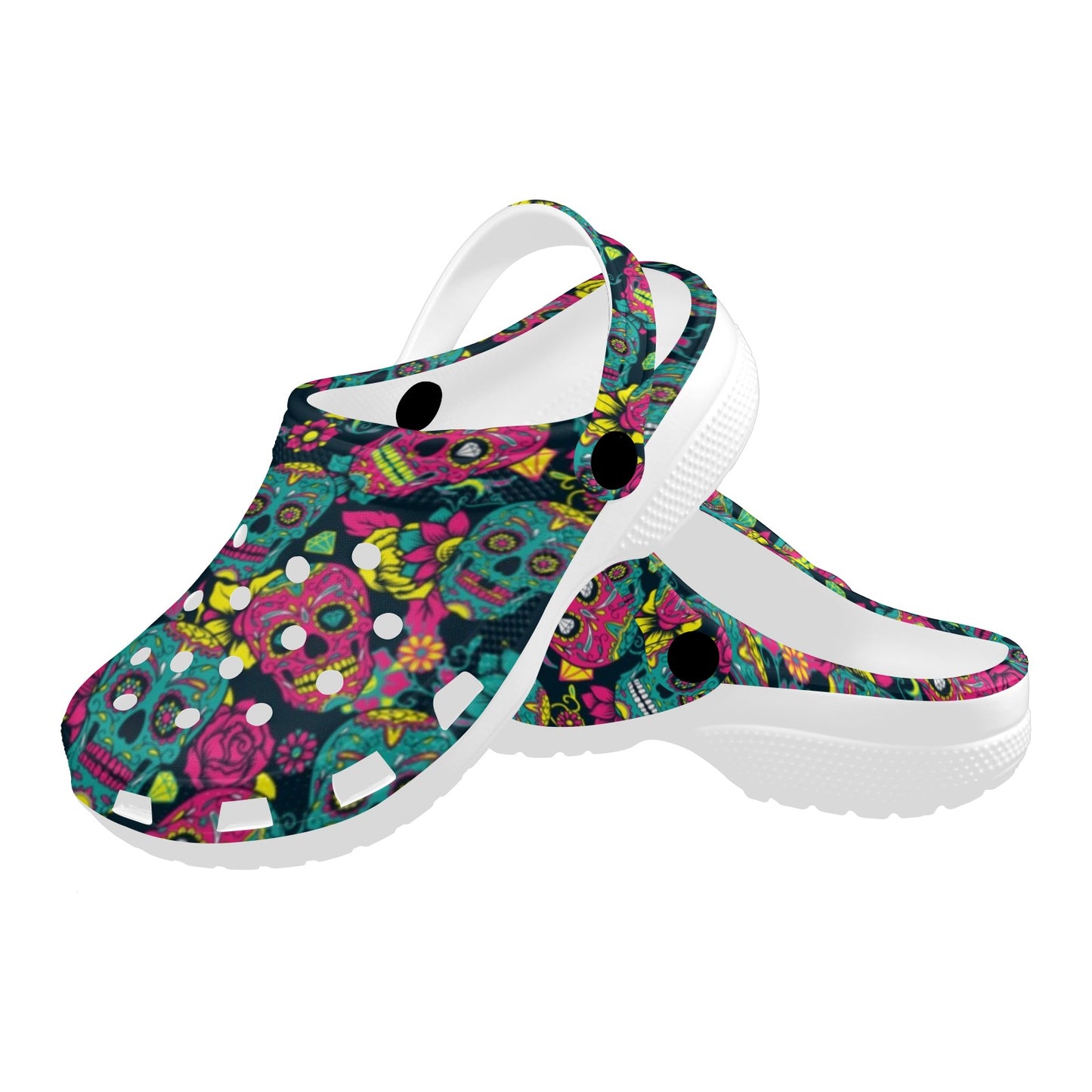 Sugar Skull Floral Design Themed Print Unisex Clogs Shoes