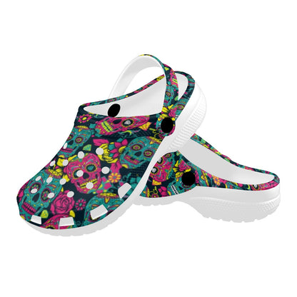 Sugar Skull Floral Design Themed Print Unisex Clogs Shoes