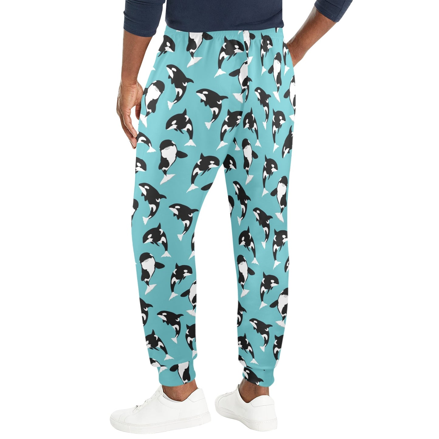 Whale Action Design Themed Print Men's Casual Track Pants