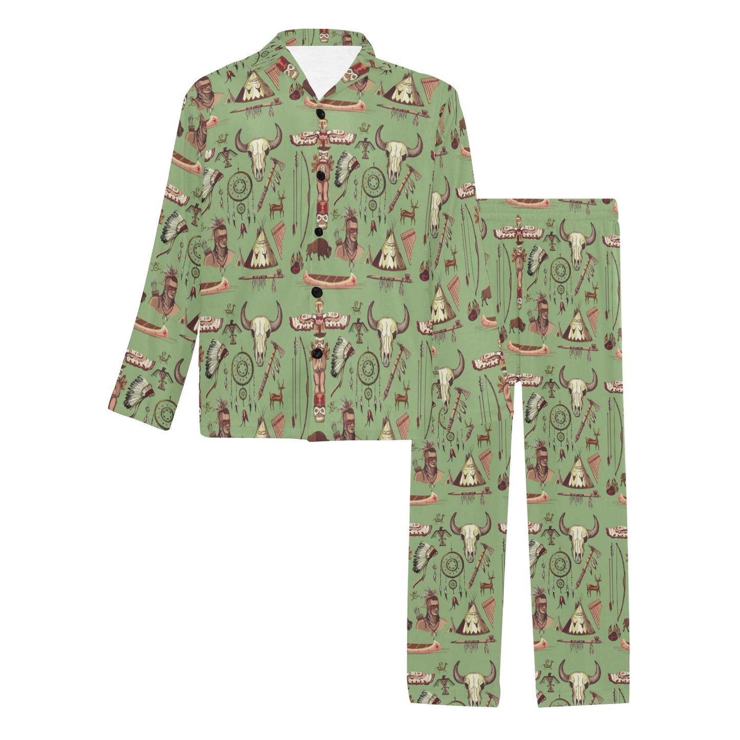 Native Indian Themed Design Print Men's Long Pajama Set