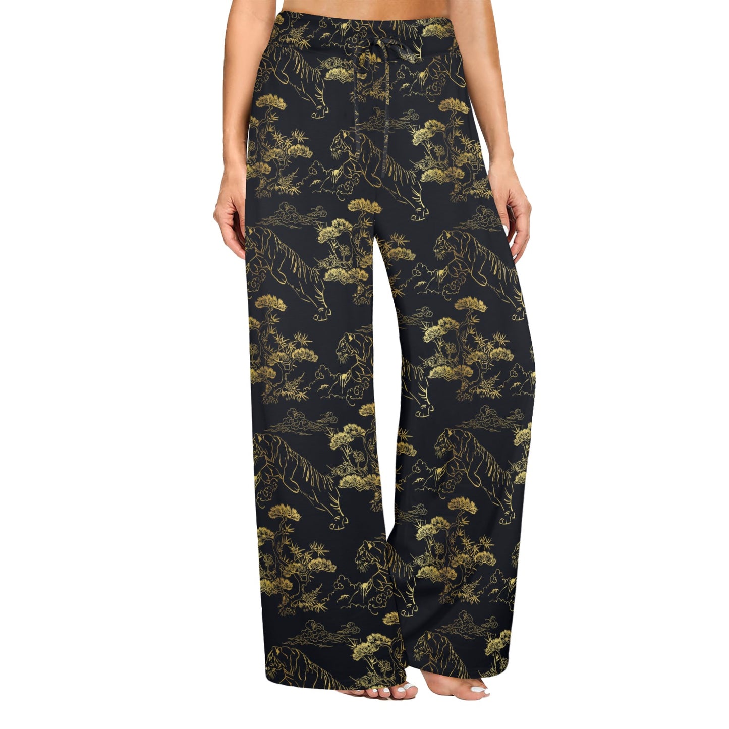 Tiger Japan Style Print Design LKS305 Women's Wide Leg Lounge Pants