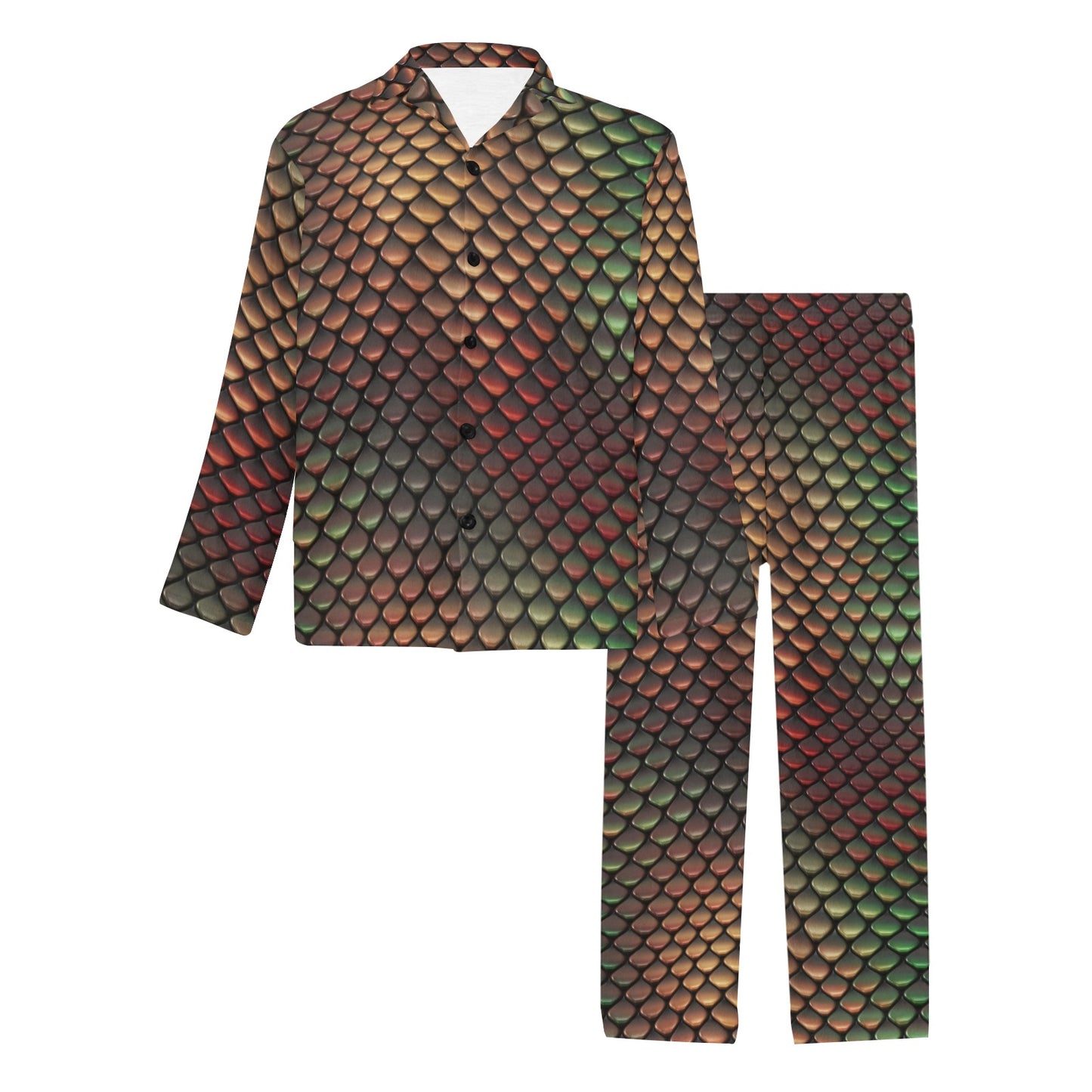 Snake Skin Colorful Print Men's Long Pajama Set